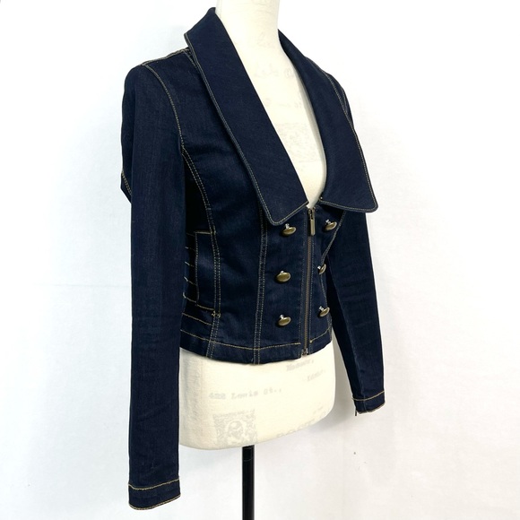 Cache Military Denim Cropped Jacket Size XS - Picture 4 of 13